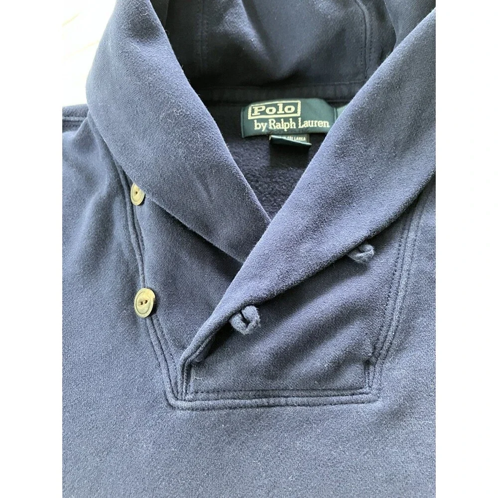 Polo Ralph Lauren Men’s Navy Blue Shawl Collar Sweatshirt - Yellow Pony Sz Small